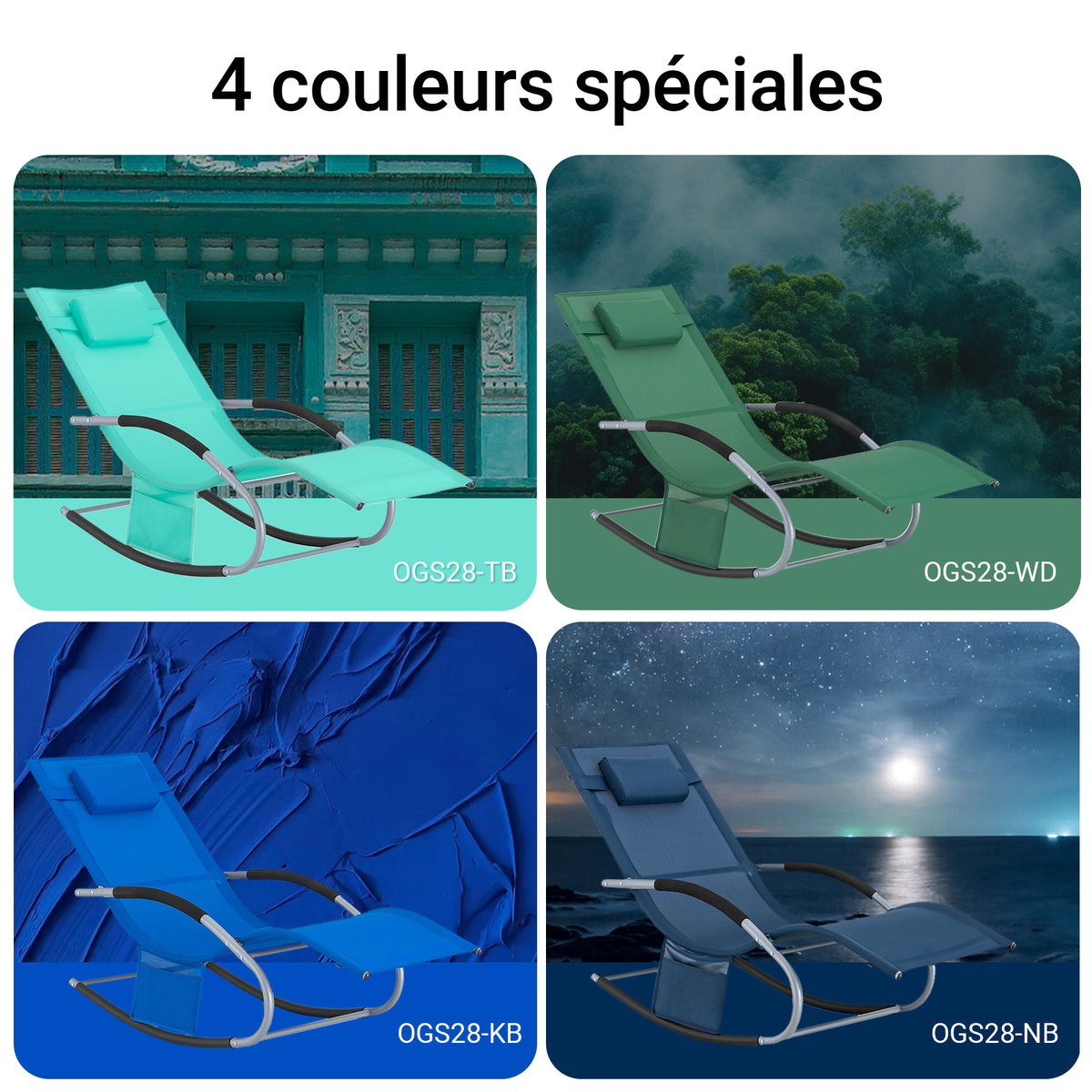 SoBuy OGS28-KB Chaise Longue Transat de Jardin Bascule avec Appui-tête Réglable et Pochette latérale