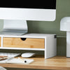 SoBuy BBF02-WN Support Écran PC avec 2 Tiroirs, Rangement Optimisé, Design Fonctionnel, Usage Quotidien, Format Pratique – L47×P18×H11 cm, Blanc et Naturel