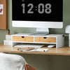 SoBuy BBF02-WN Support Écran PC avec 2 Tiroirs, Rangement Optimisé, Design Fonctionnel, Usage Quotidien, Format Pratique – L47×P18×H11 cm, Blanc et Naturel