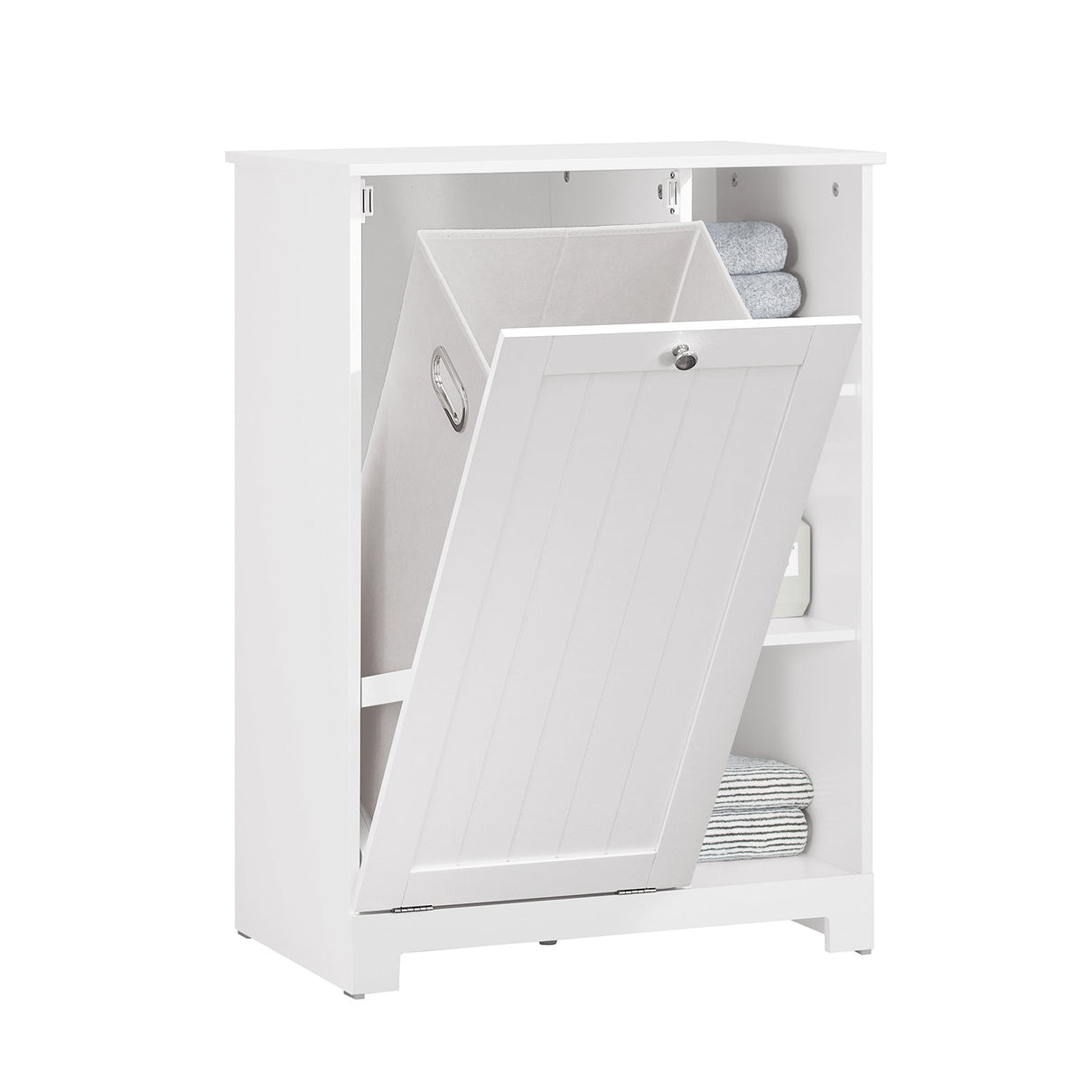 SoBuy BZR105-W Armoire de Salle de Bain avec Paniers à Linge – Meuble Bas de Salle de Bain avec Panier à Abattant et 3 Étagèr