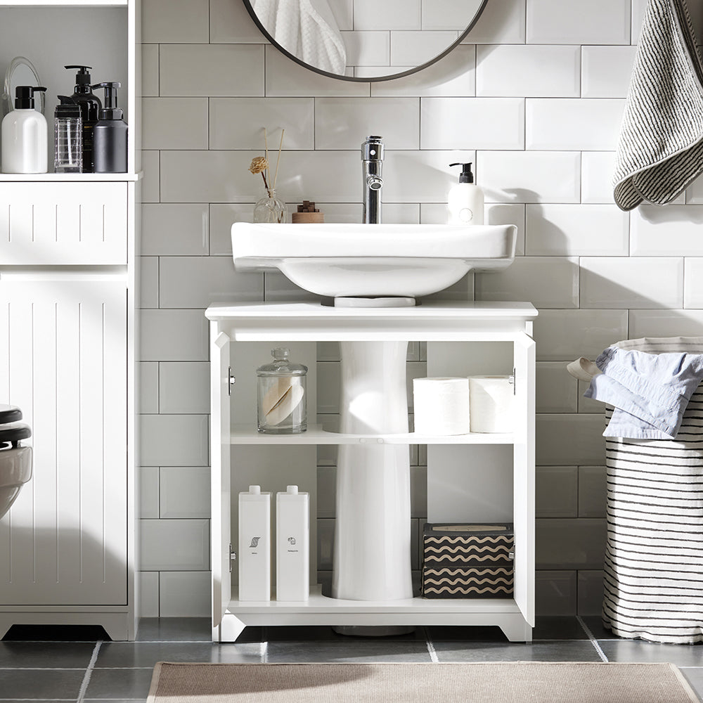 SoBuy BZR108-II-W Meuble sous Colonne Lavabo avec 2 Portes – 60×30×60 cm, Charge 30 kg, MDF E1, Blanc