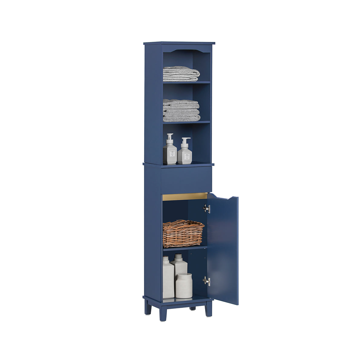 SoBuy BZR112-B Meuble Salle de Bain Colonne Rangement avec 3 Étagères Ouvertes, Armoire avec Porte et Tiroir Petit Meuble de