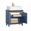 SoBuy BZR113-B Meuble sous-Lavabo Bleu Foncé 60 cm avec 2 Portes, Cloison et Pieds en Pin – Profondeur 30 cm, MDF E1, Charge