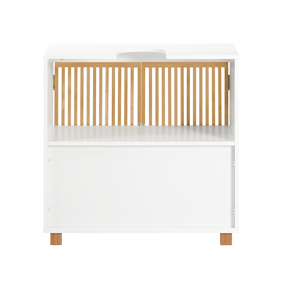 SoBuy BZR125-W Meuble sous Lavabo de Salle de Bain, Meuble sous Vasque à 2 Portes en Bambou, Placard Armoire de Rangement Meuble évier de Cuisine, L60 x P30 x H61 cm