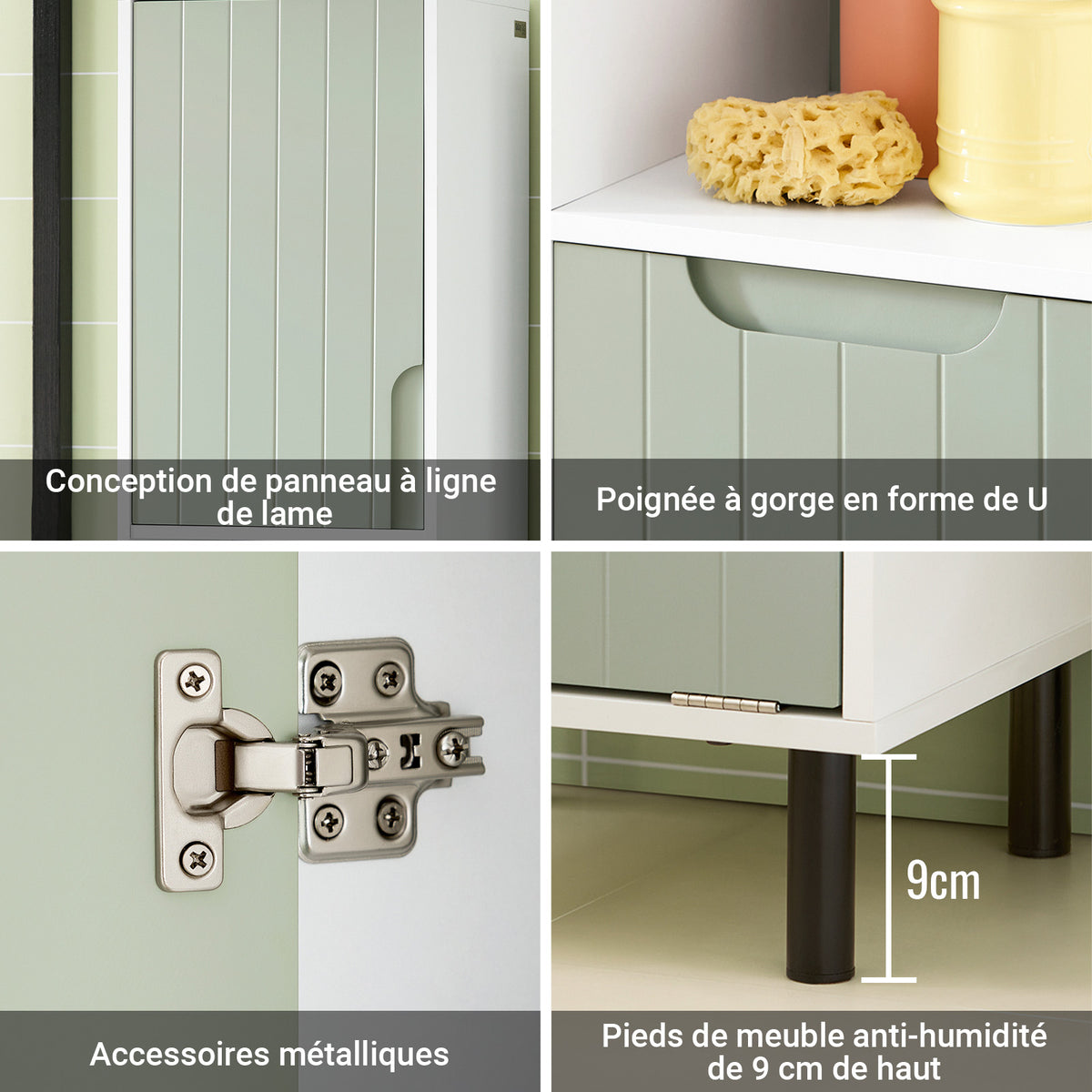 SoBuy BZR137-GR Colonne Salle de Bain Vert et Blanc 167 cm avec Sac à Linge Pliable, Porte, Étagère Réglable et Compartiment Ouvert – Pieds Métal, 30 cm de Profondeur