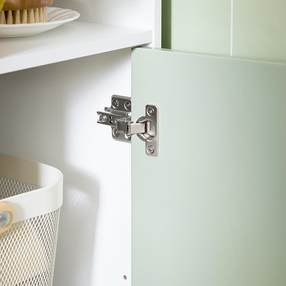 SoBuy BZR138-GR Meuble Bas Salle de Bain Vert et Blanc 87 cm avec 2 Portes, Étagères Réglables et Compartiment Ouvert – Pieds Métal, Charge 45 kg
