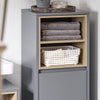 SoBuy BZR146-DG Meuble Bas de Salle de Bain, Meuble Demi-Colonne sur Pied, Placard WC Étroit avec 1 Panier à Linge