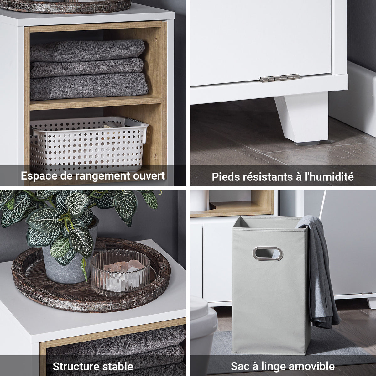 SoBuy BZR146-W Meuble Bas de Salle de Bain, Armoire de Rangement Salle de Bain, Meuble Demi-Colonne sur Pied, Placard WC Étroit avec 1 Panier à Linge, Blanc, 35x30x105cm