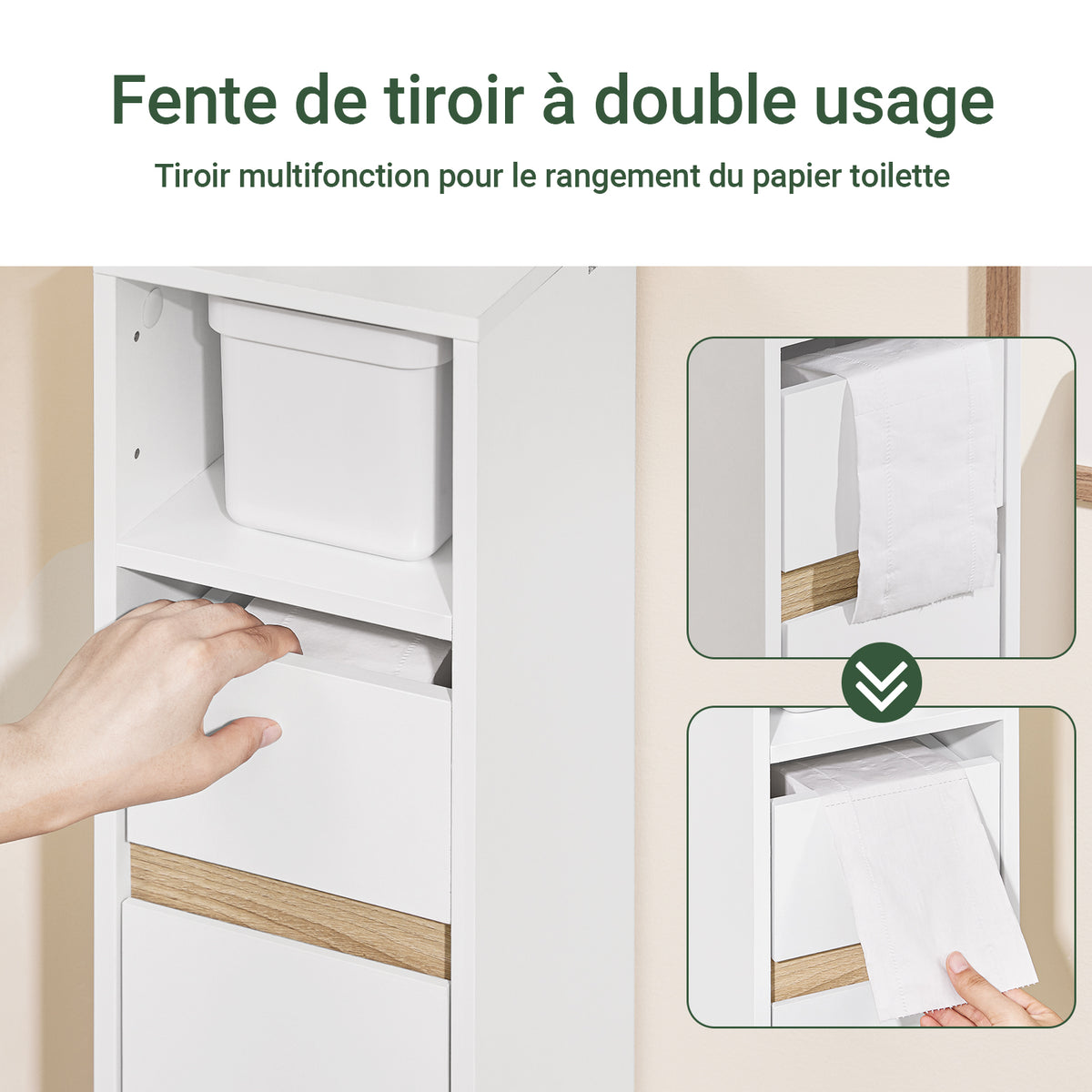 SoBuy BZR151-W Meuble de Salle de Bain Ultra-Étroit avec Étagère Réglable et Tiroir Repositionnable – L20×P20×H96 cm, Charge 30 kg, PB/MDF E1, Blanc