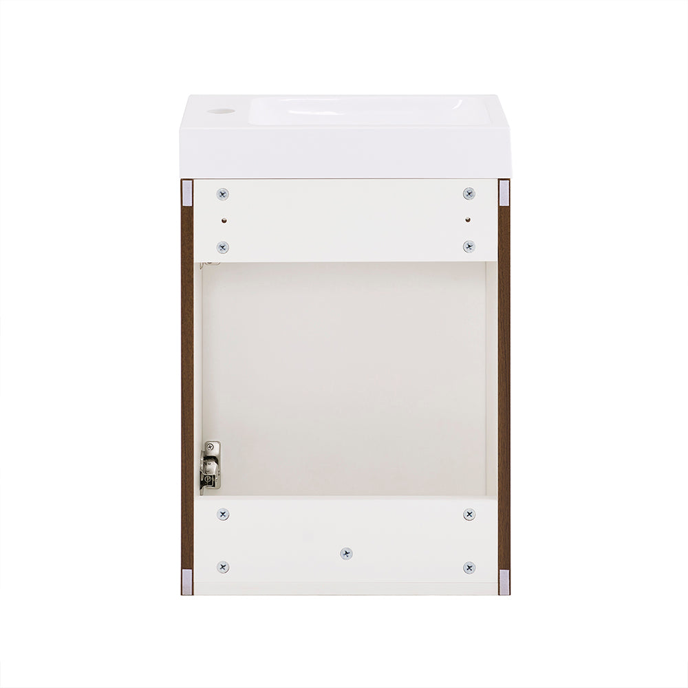 SoBuy BZR196-BR Meuble Sous Vasque Suspendu Bois Foncé avec Lavabo Céramique, Porte Soft-Close Sans Poignée, Étagère, 15kg – 40x22x56 cm