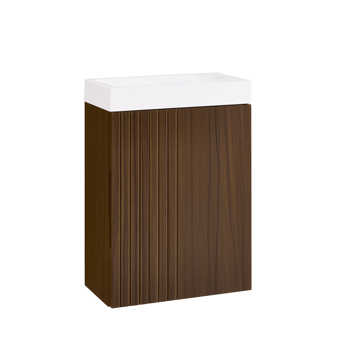 SoBuy BZR196-BR Meuble Sous Vasque Suspendu Bois Foncé avec Lavabo Céramique, Porte Soft-Close Sans Poignée, Étagère, 15kg –