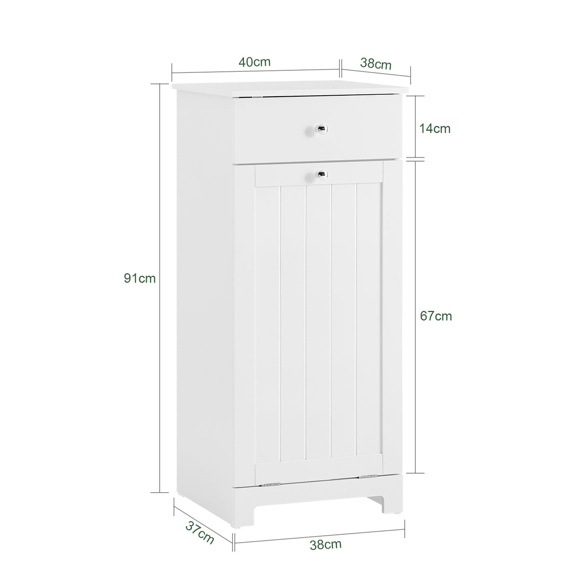 SoBuy BZR21-II-W Meuble Bas Salle de Bain Blanc 90 cm avec Panier à Linge Basculant 2 Compartiments, Tiroir et Étagère – Fermeture Silencieuse, MDF E1