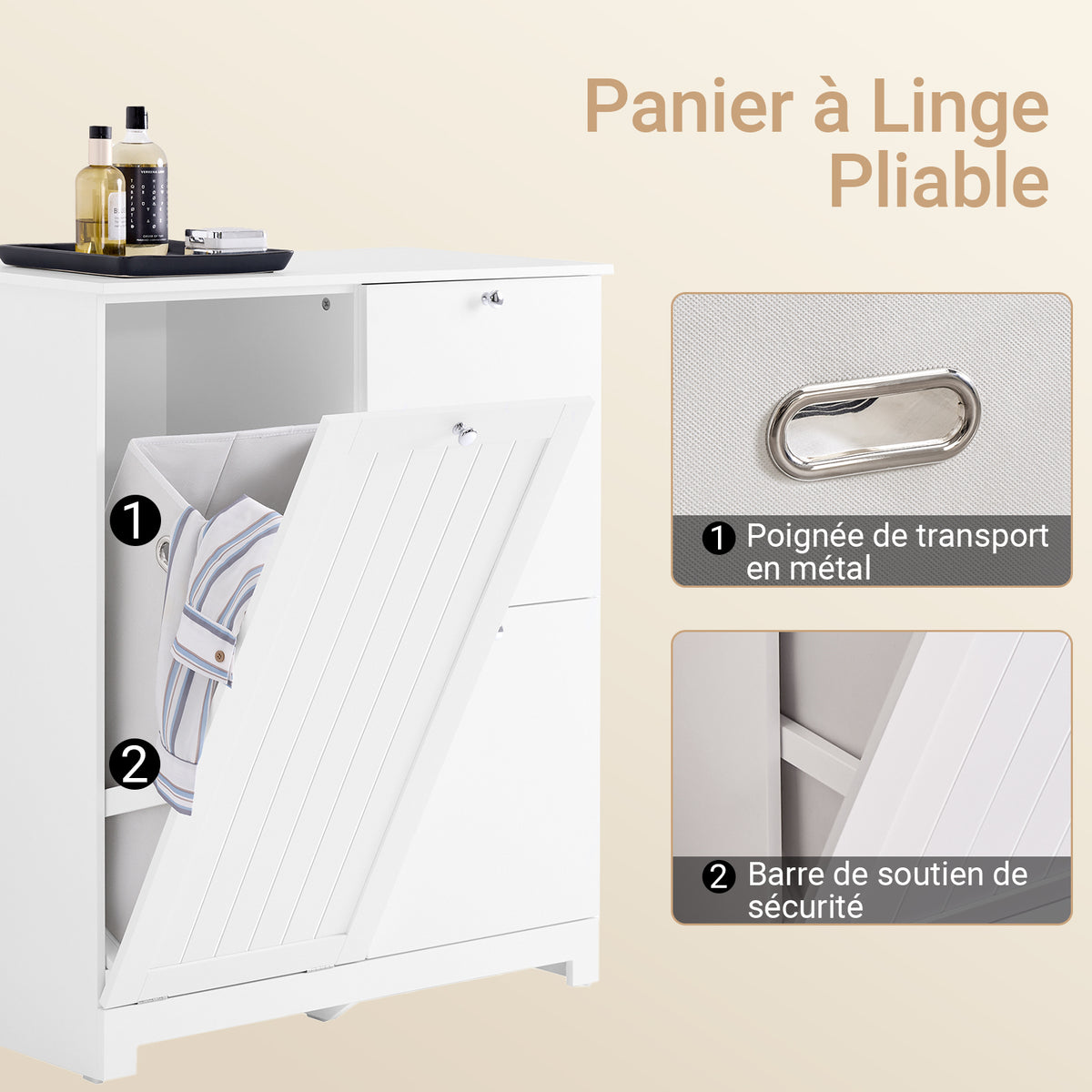 SoBuy BZR213-W Meuble Salle de Bain avec 3 Paniers à Linge – 2 Paniers Amovibles, Tri du Linge, Gain de Place, 78×38×90 cm, Blanc
