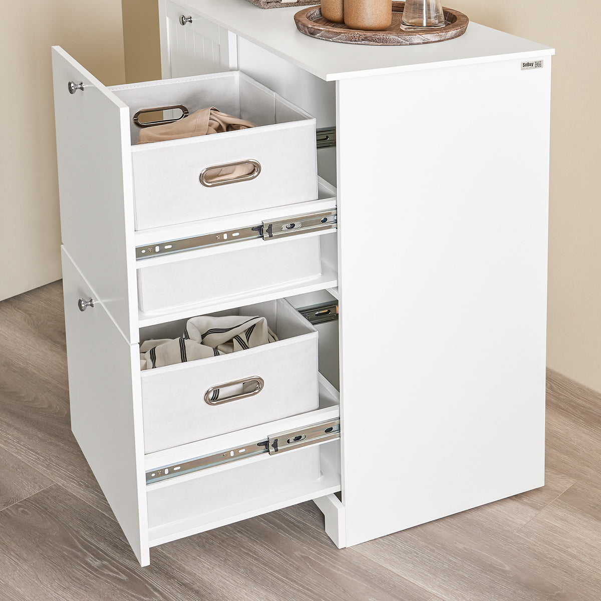 SoBuy BZR213-W Meuble Salle de Bain avec 3 Paniers à Linge – 2 Paniers Amovibles, Tri du Linge, Gain de Place, 78×38×90 cm, Blanc