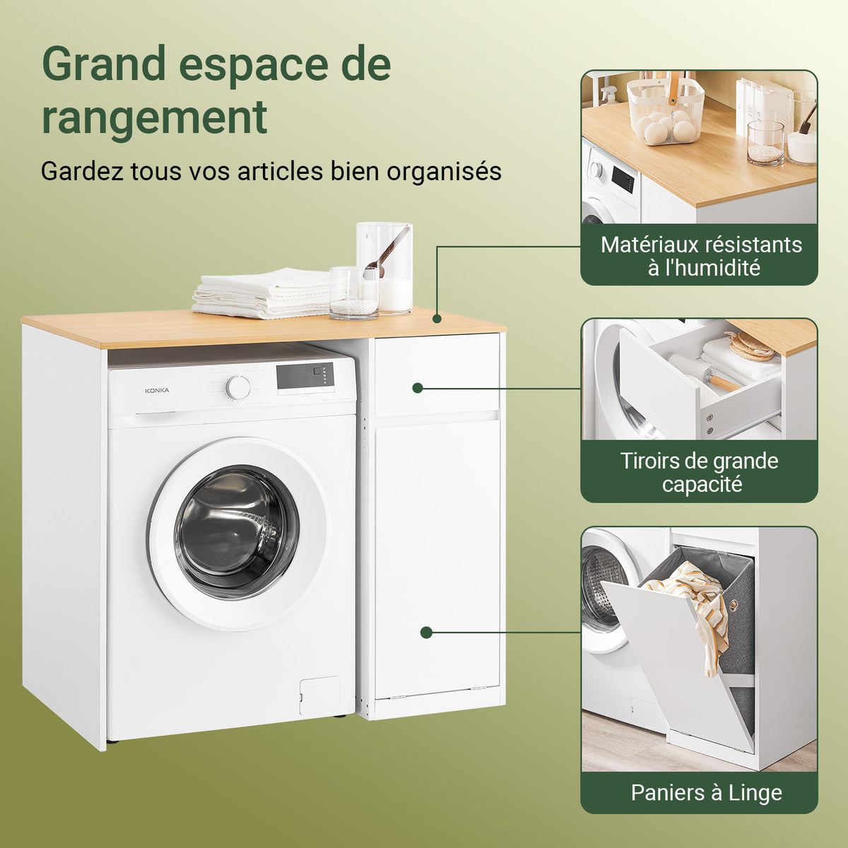 SoBuy BZR217-WN Meuble Salle de Bain avec Panier à Linge, Tiroir, pour Salle de Bain et WC, Rangement Optimisé, Usage Quotidien – L100×P60×H90 cm, Bois, Blanc