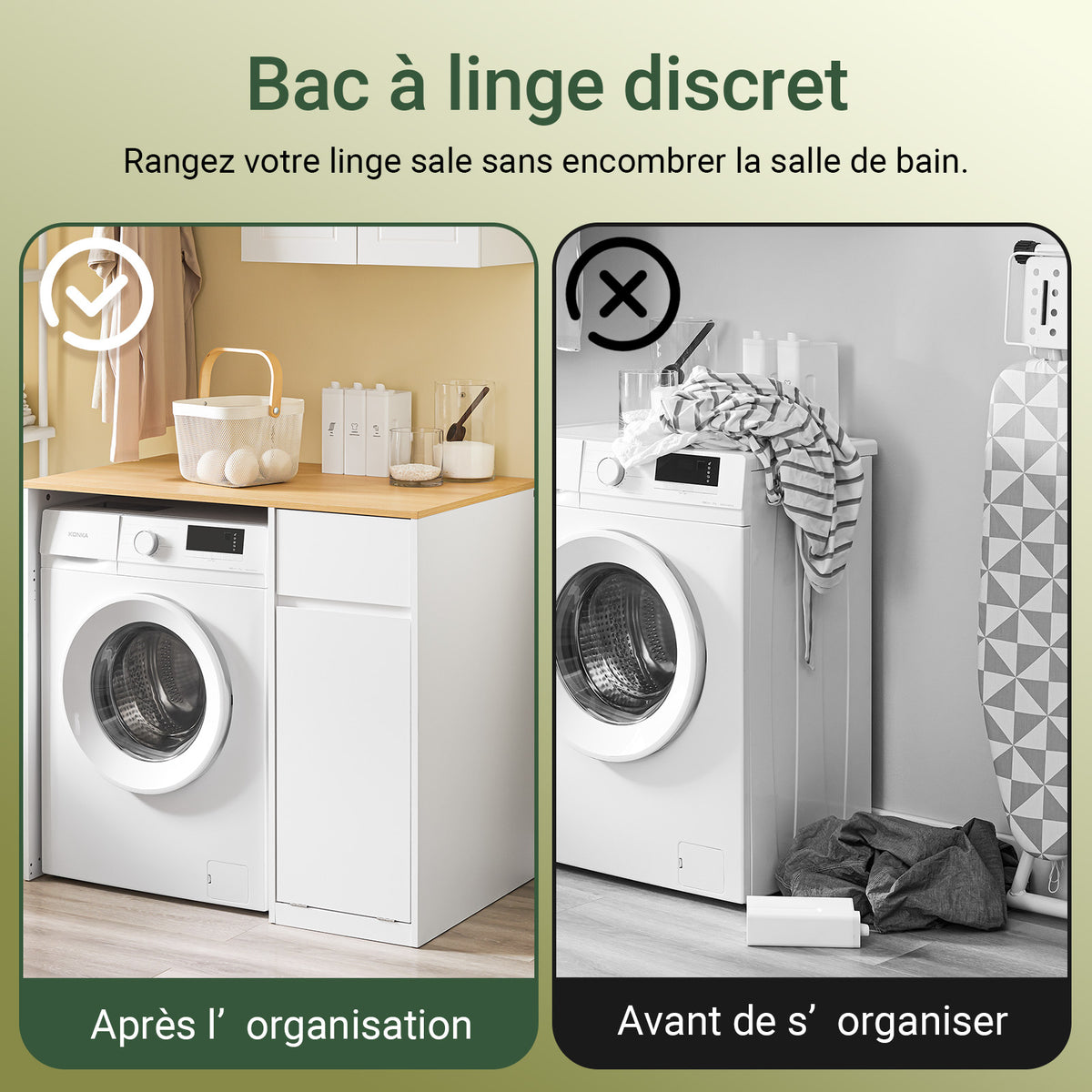 SoBuy BZR217-WN Meuble Salle de Bain avec Panier à Linge, Tiroir, pour Salle de Bain et WC, Rangement Optimisé, Usage Quotidien – L100×P60×H90 cm, Bois, Blanc