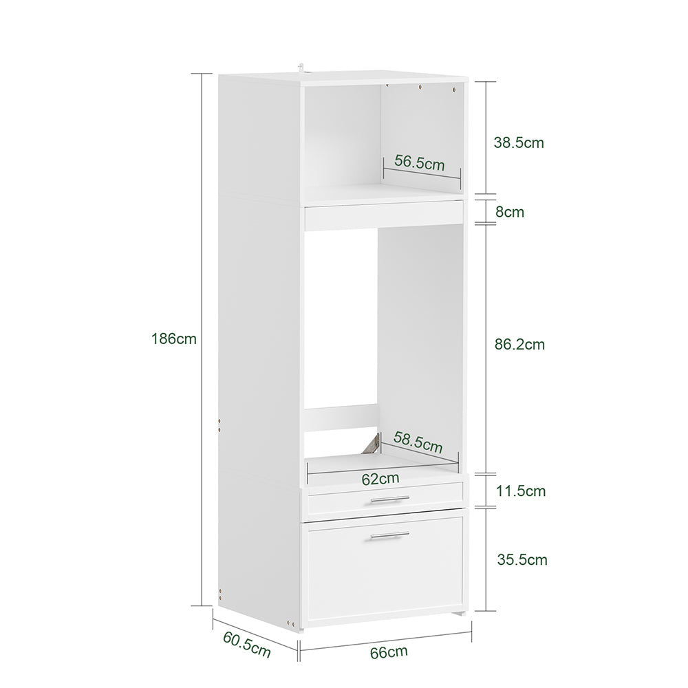 SoBuy BZR230-W Colonne de Buanderie 66 × 60,5 × 186 cm – 2 Tiroirs et Tringle Escamotable, Blanc