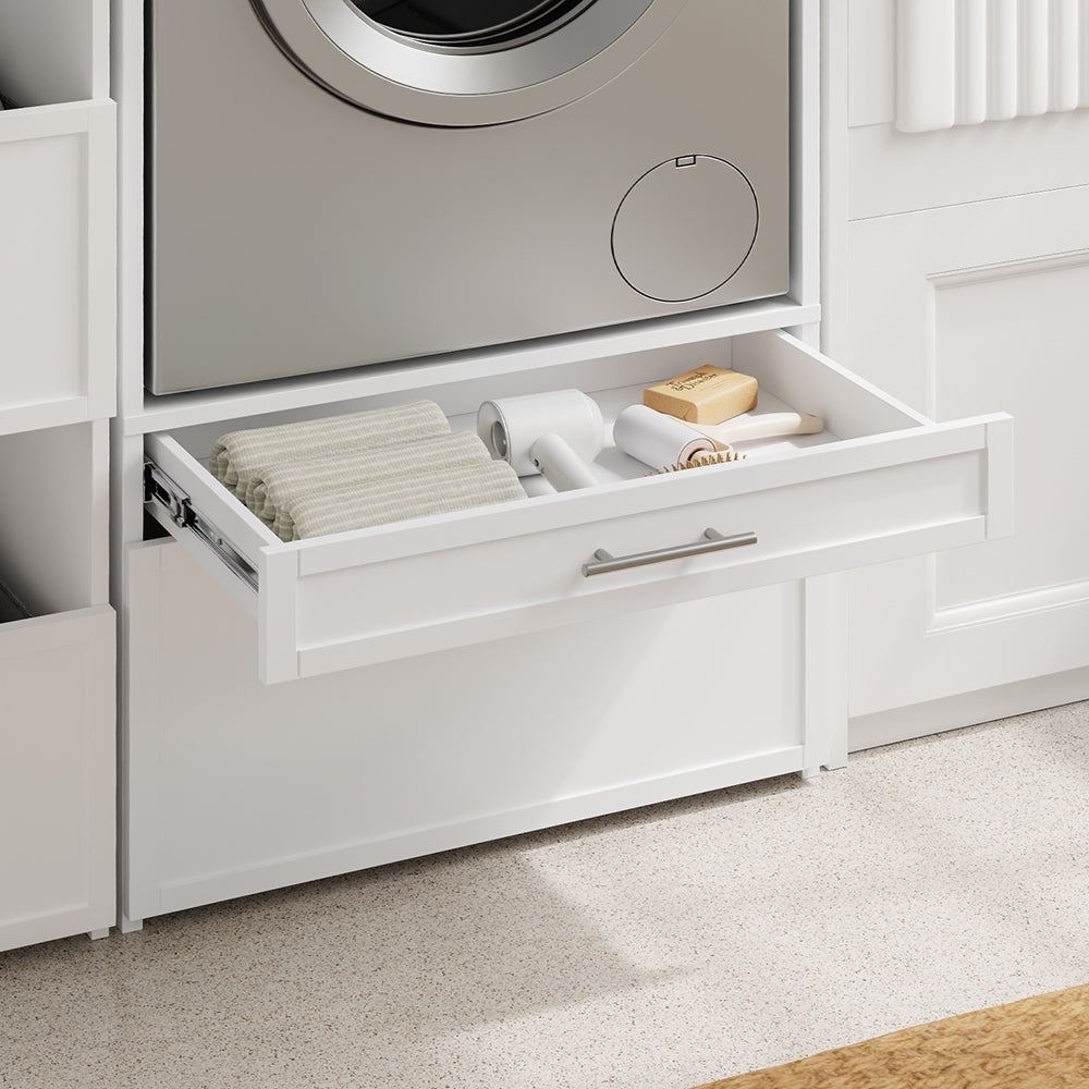 SoBuy BZR230-W Colonne de Buanderie 66 × 60,5 × 186 cm – 2 Tiroirs et Tringle Escamotable, Blanc