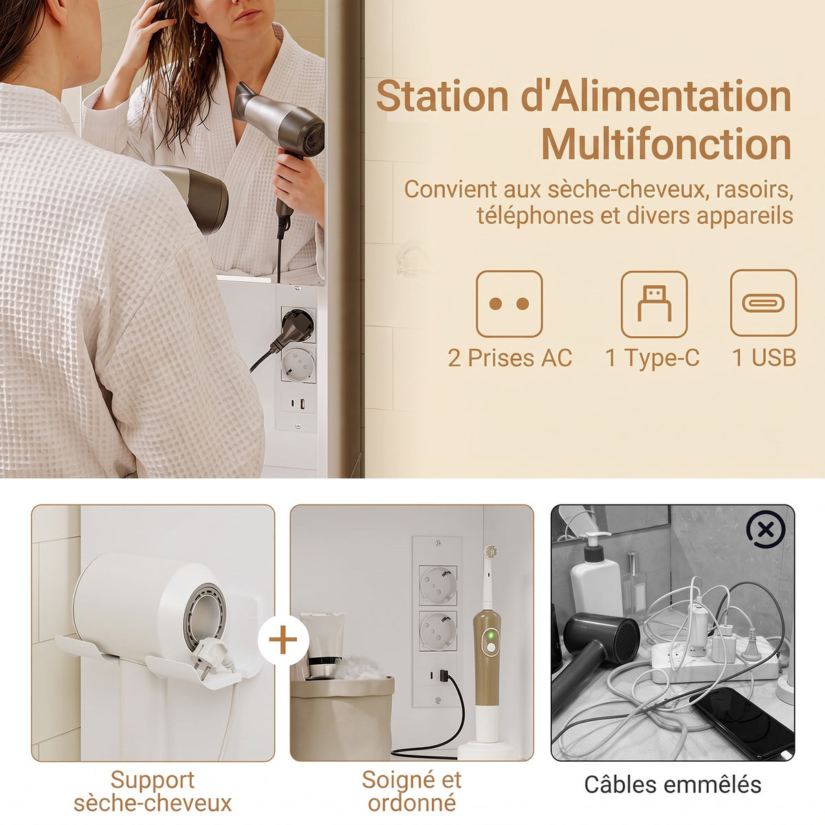 SoBuy BZR240-E-W Colonne de Salle de Bain Étroite avec Miroir et Éclairage – Prise Intégrée et Port USB-A, 2 Tiroirs – 30×30×180,5 cm, Blanc