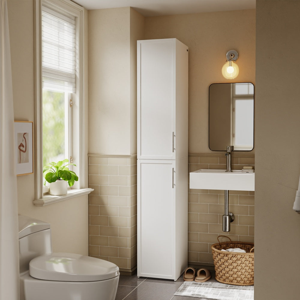 SoBuy BZR243-W Meuble Colonne de Salle de Bain Étroit 30 cm – Armoire Haute Blanche 2 Portes et 6 Tiroirs, MDF Finition Mélaminée, Fixation Murale Incluse – 30×40×180 cm, Charge 30 kg