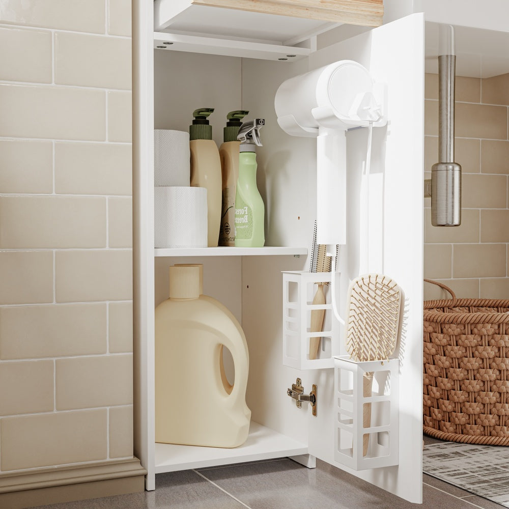 SoBuy BZR244-WN Armoire Haute de Salle de Bain Blanche avec 2 Tiroirs – Colonne de Rangement avec 4 Étagères, Panneau Mélaminé – 30×30×180 cm, Charge 39 kg