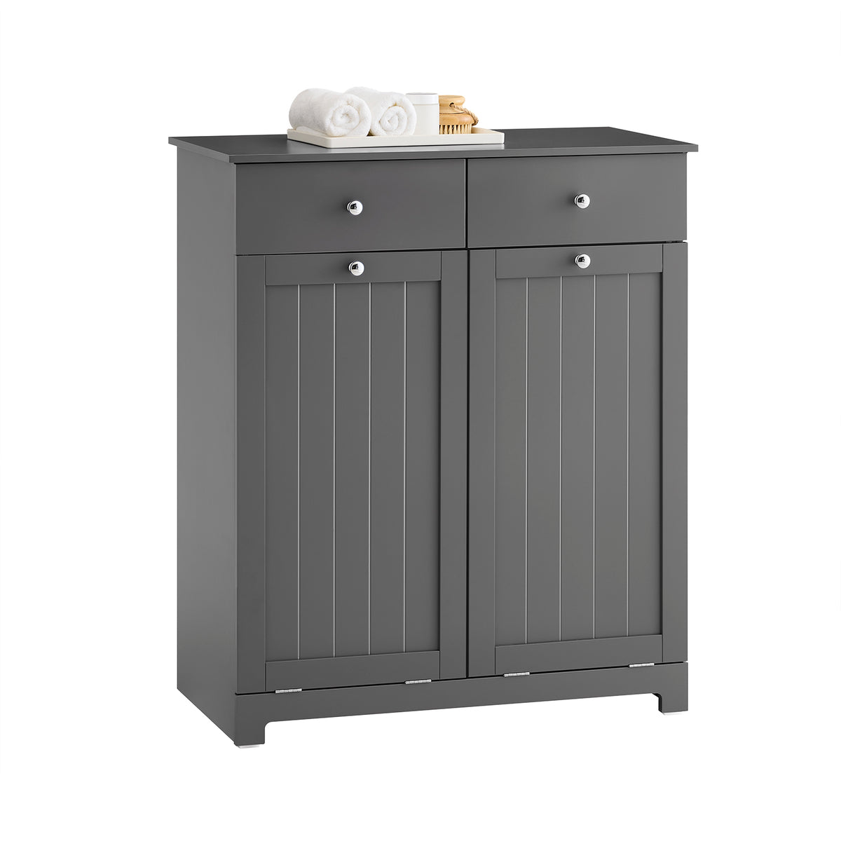 SoBuy BZR33-II-DG Meuble Salle de Bain avec Panier à Linge – Armoire Toilette, Meuble Bas avec 2 Tiroirs et Grande Capacité S