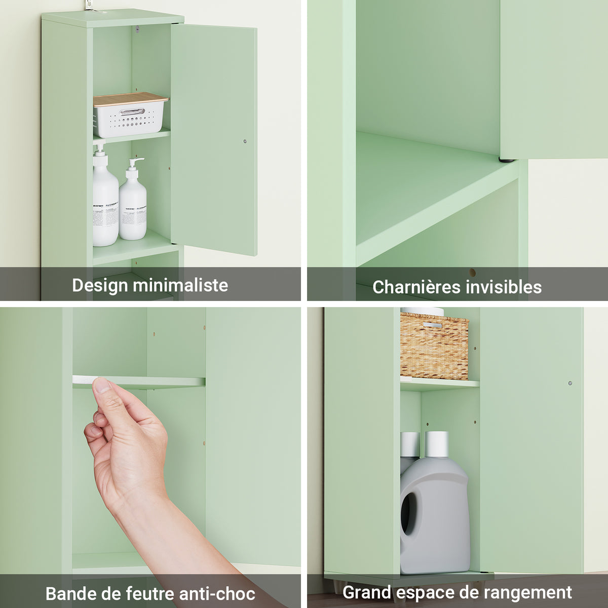 SoBuy BZR34-II-GR Colonne Salle de Bain Ultra-Étroite 20×20×180 cm – Tiroir Central, Étagères Réglables, Vert Clair