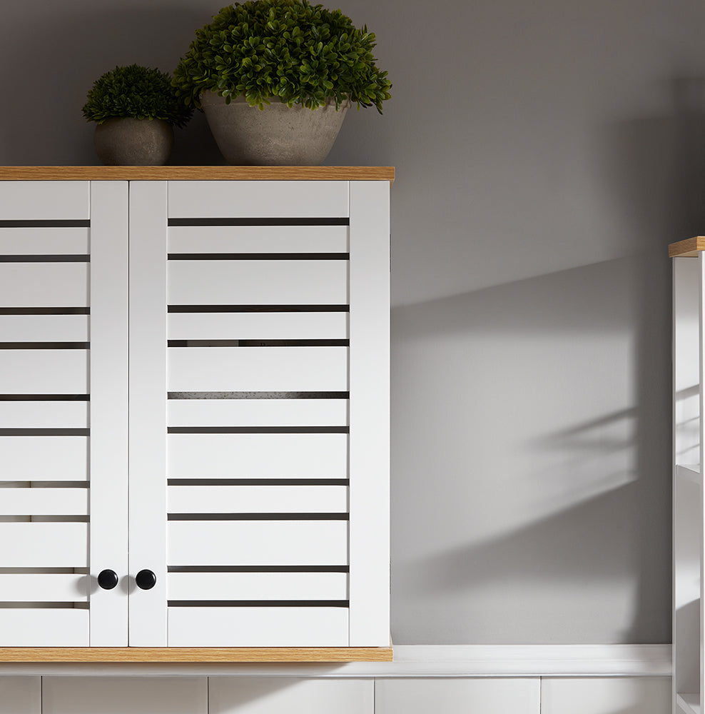 SoBuy BZR42-W Armoire Murale Salle de Bain avec Portes Persiennes et Étagères Réglables – 60×56×19 cm – Blanc
