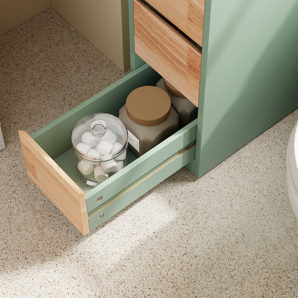 SoBuy BZR54-II-GR Meuble Salle de Bain à Roulettes, 3 Tiroirs et Niche Ouverte, Slim 23cm, Charge 40kg – 65x23x82 cm