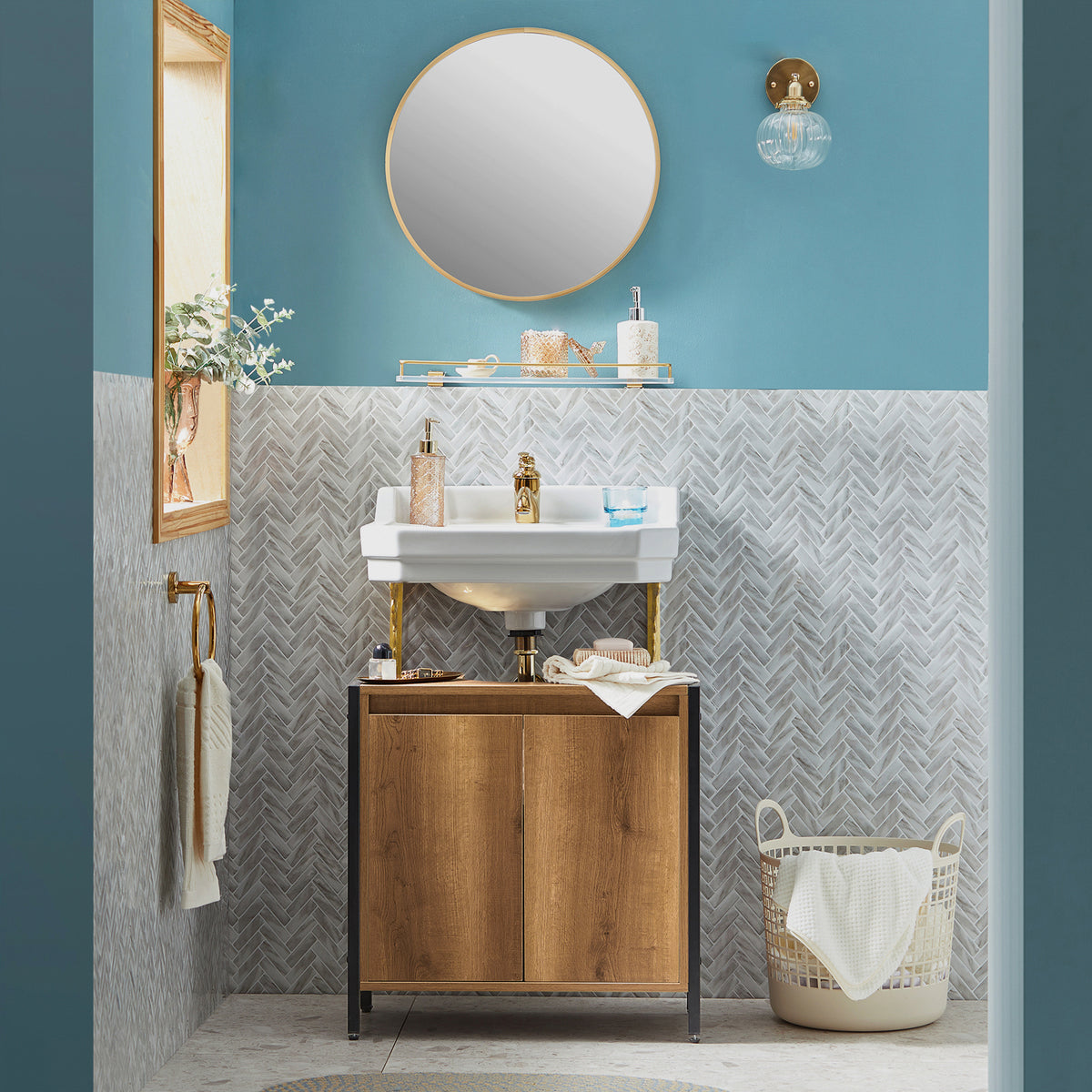 SoBuy BZR63-PF Meuble sous Lavabo Salle de Bain Meuble Salle de Bain avec 2 Portes et Étagère, Petit Meuble Rangement sous Vasque avec Pieds Réglables 60x60x30 cm
