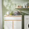 SoBuy BZR79-W Meuble de Salle de Bain avec Panier à Linge Intégré, Tiroir et Double Porte – Blanc et Bois