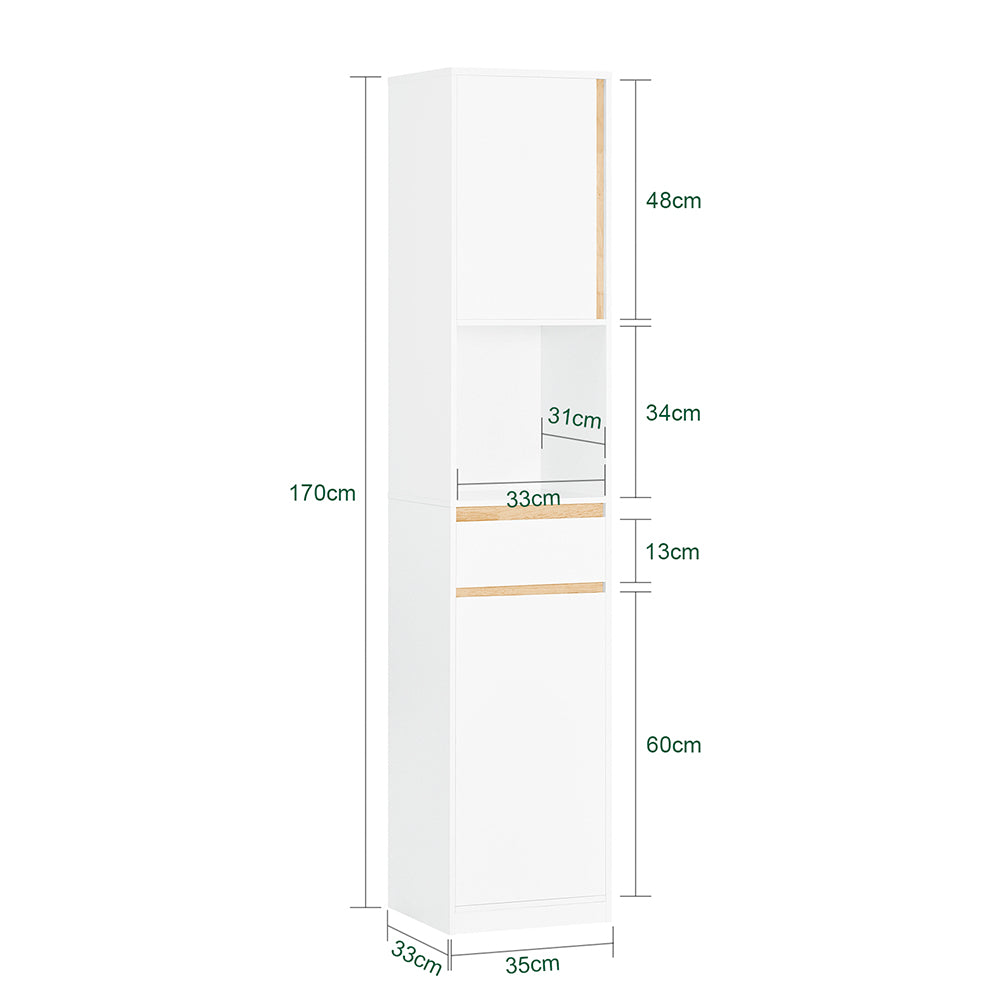 SoBuy BZR80-W Colonne de Salle de Bain 170 cm – Tiroir, Portes et Étagère Ouverte – Blanc