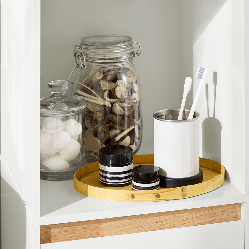 SoBuy BZR80-W Colonne de Salle de Bain 170 cm – Tiroir, Portes et Étagère Ouverte – Blanc
