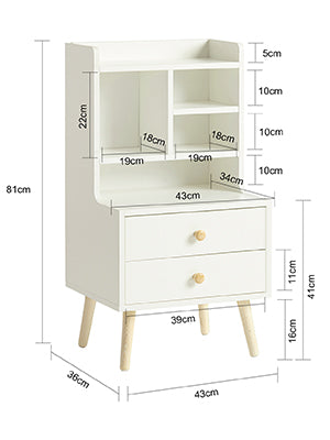 SoBuy FBT100-W Table de Chevet Moderne avec 2 Tiroirs et 5 Niches – 43×36×81 cm, Pieds en Pin, Blanc