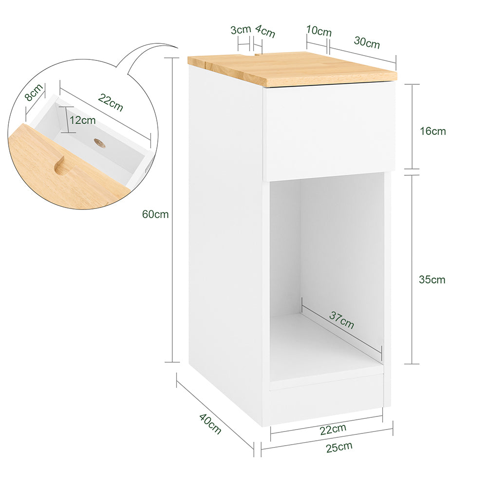 SoBuy FBT111-II-WN Table de Chevet avec Tiroir, Gain de Place, pour Salon et Chambre, Rangement Optimisé, Design Fonctionnel, Compact – L25×P40×H60 cm, Blanc
