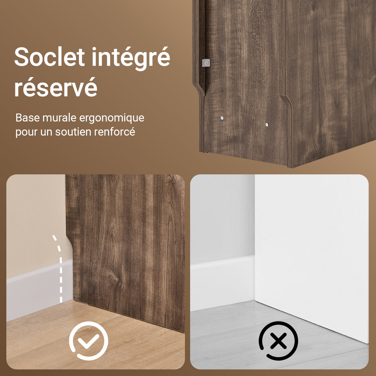 SoBuy FBT111-SN Table de Chevet Slim avec Tiroir et Étagère Réglable – L20×P35×H60 cm, Charge 25 kg, Découpe pour Plinthe, Marron
