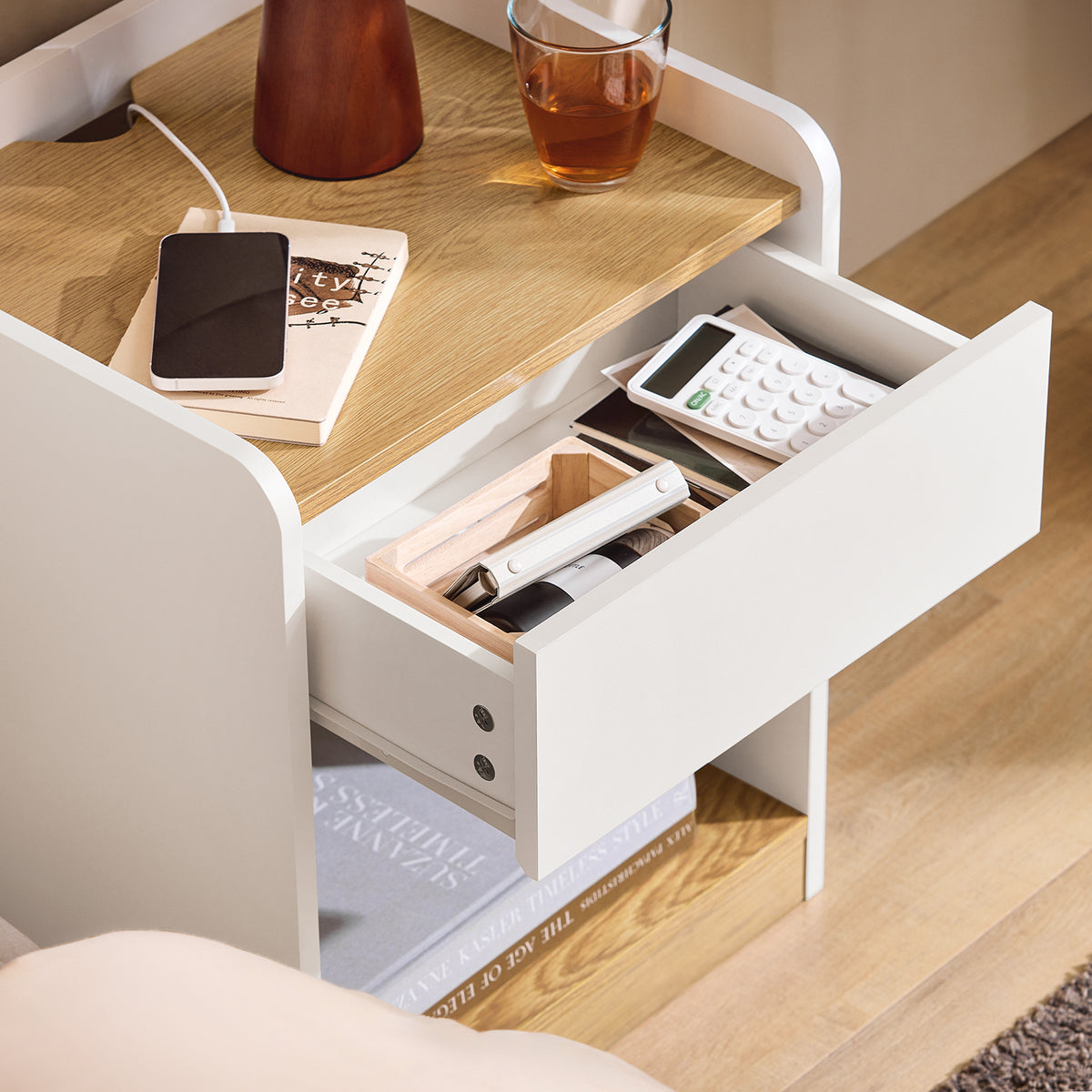 SoBuy FBT128-WN Table de Chevet, Table de Nuit, Table d'Appoint, Bout de Canapé avec 1 Tiroir pour Salon, Chambre