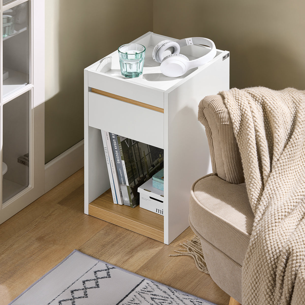 SoBuy FBT137-W Table de Chevet avec tiroir Table de Nuit Bout de canapé Table d'appoint Table Téléphone Table de Café
