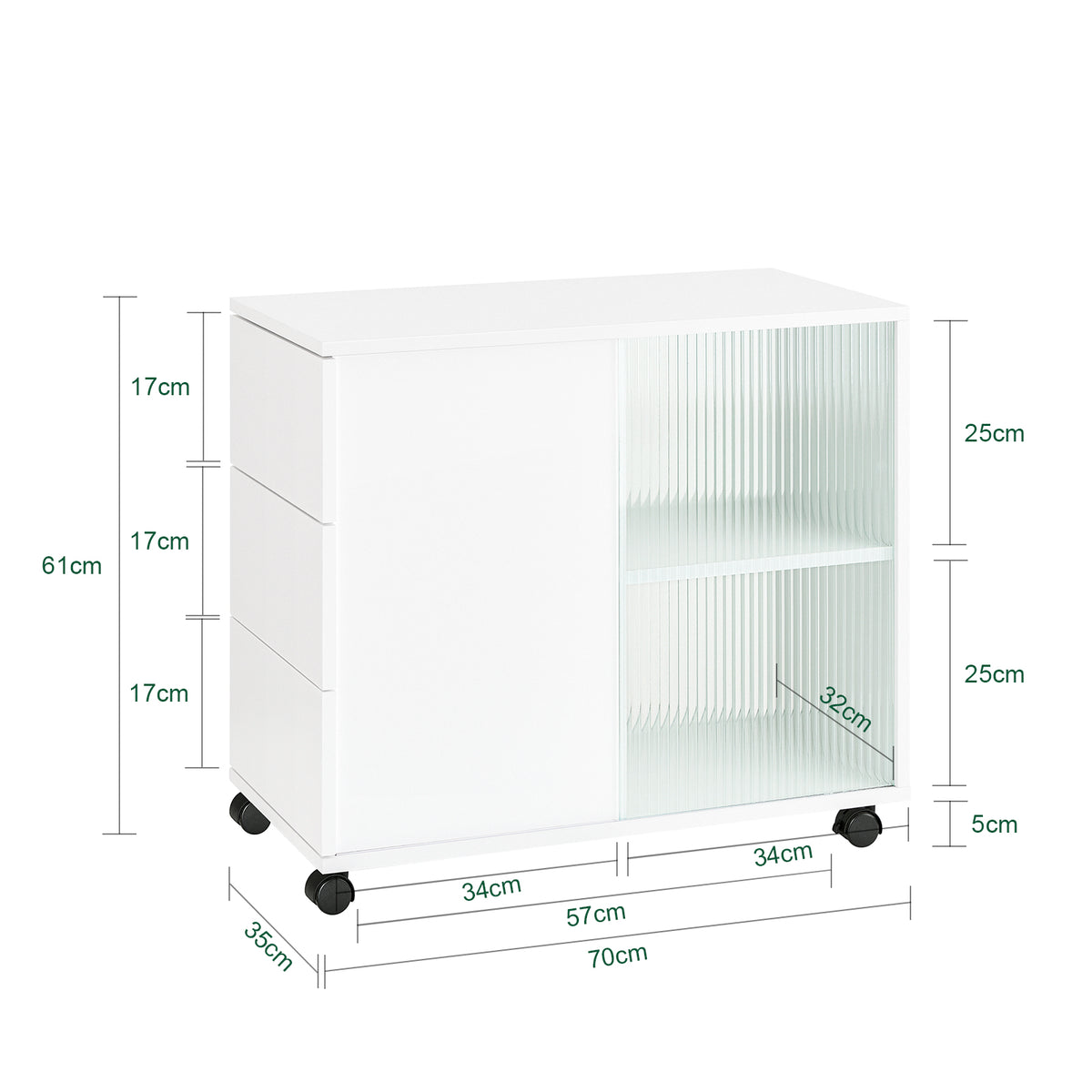 SoBuy FBT141-W Bout de Canapé, Table d'appoint Roulante, Table Basse, Table à Café avec 3 Tiroir, pour Salon, Bureau, Chambre