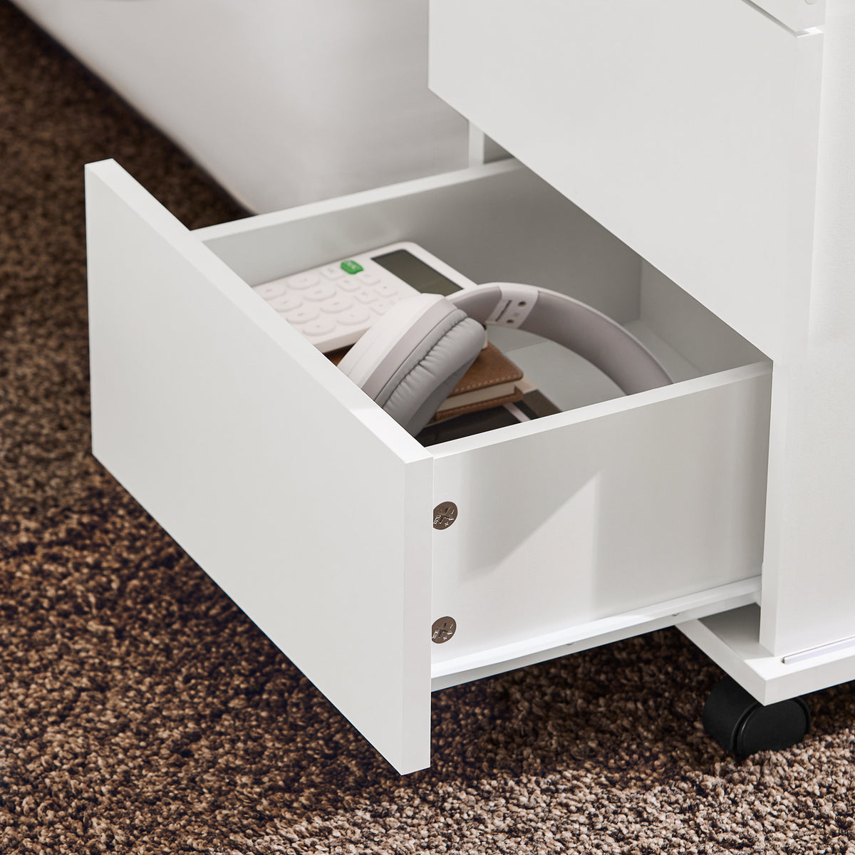 SoBuy FBT141-W Bout de Canapé, Table d'appoint Roulante, Table Basse, Table à Café avec 3 Tiroir, pour Salon, Bureau, Chambre