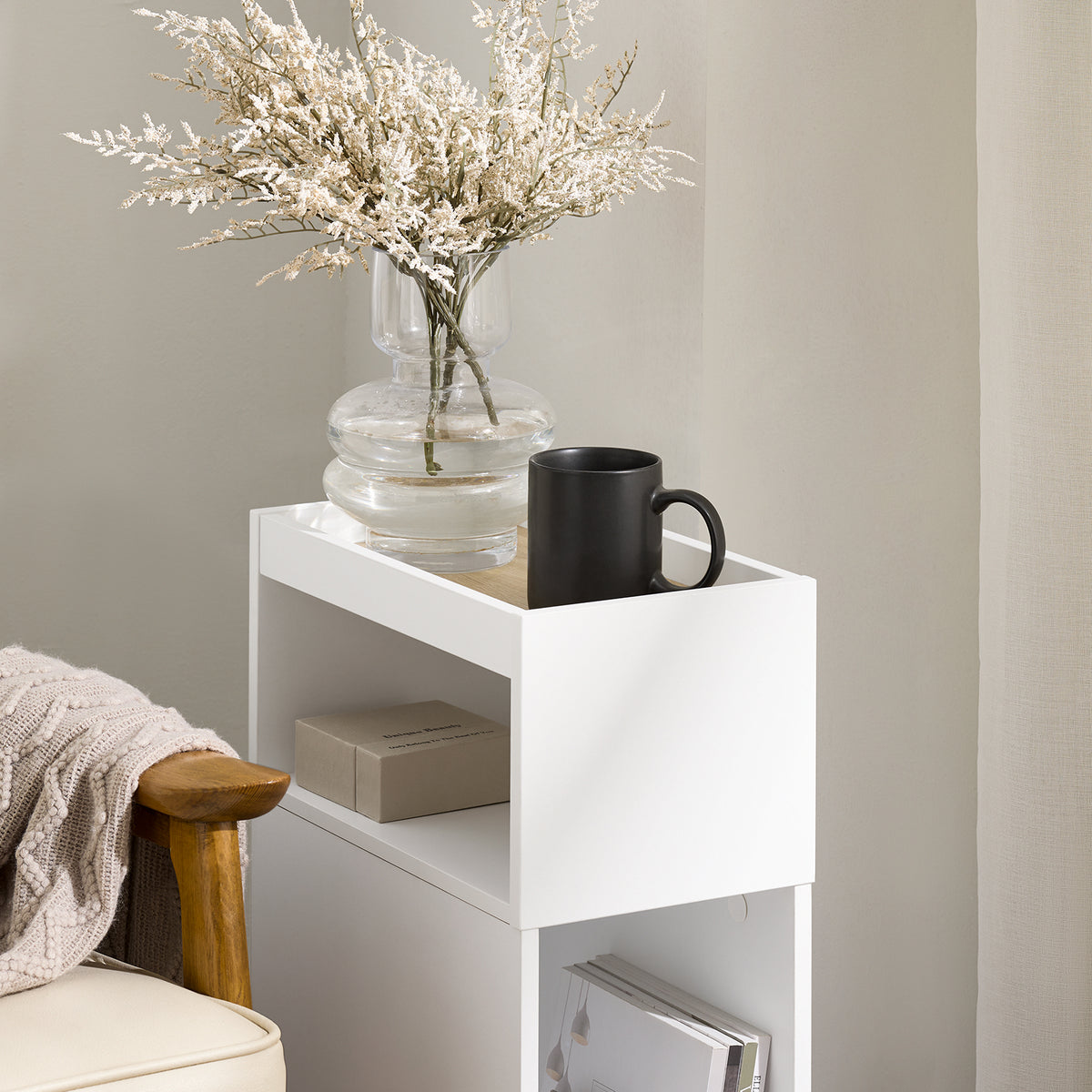 SoBuy FBT171-WN Table de Chevet Étroit, Table de Nuit avec Tiroir et Étagère, Meuble d 'appoint Moderne pour Chambre et Salon, Blanc, 20 x 35 x 60 cm