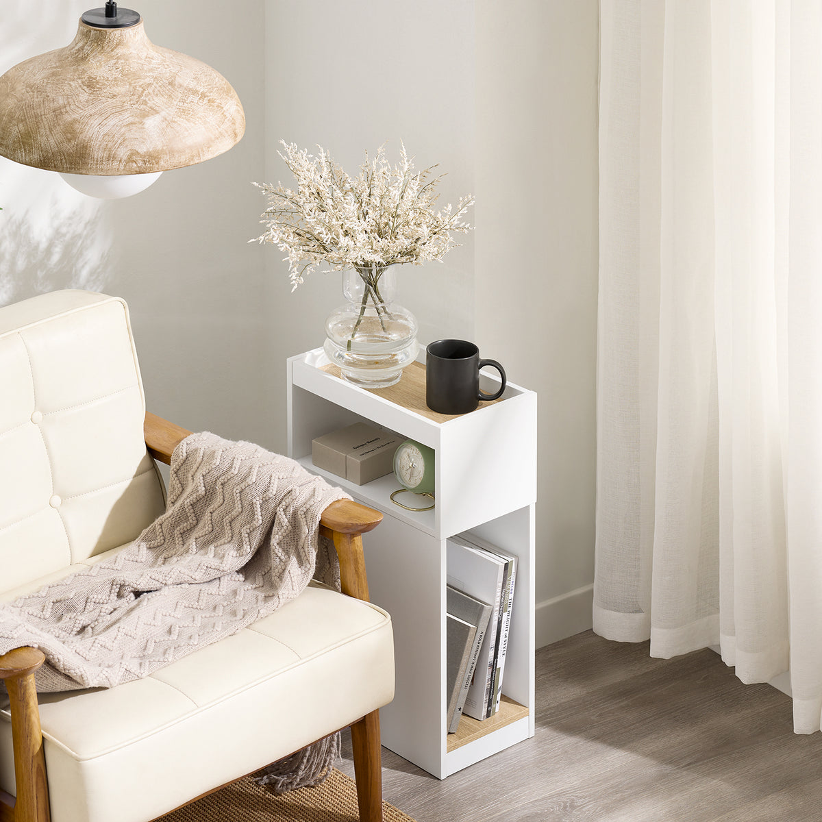 SoBuy FBT171-WN Table de Chevet Étroit, Table de Nuit avec Tiroir et Étagère, Meuble d 'appoint Moderne pour Chambre et Salon, Blanc, 20 x 35 x 60 cm