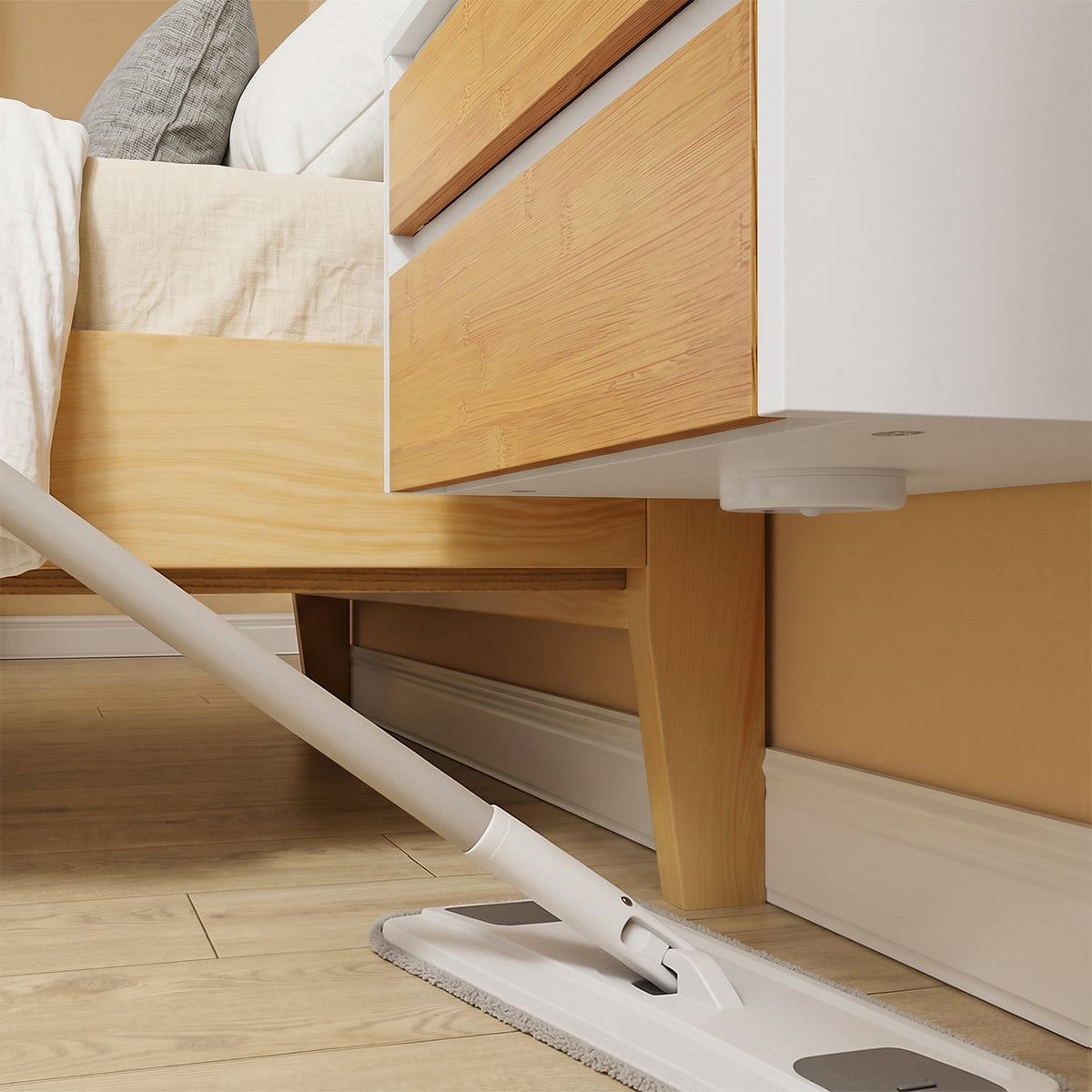 SoBuy FBT175-E-WN Table de Chevet Murale avec LED à Détection de Mouvement, 2 Tiroirs Push – Blanc/Naturel, 40×29,8×25,6 cm
