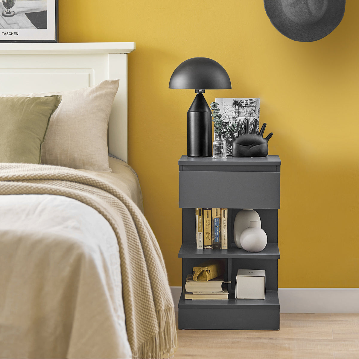 SoBuy FBT49-HGx2 Lot de 2 Table de Chevet - Table de Nuit avec 1 tiroir et 2 étagères, Table d'appoint pour Chambre à Coucher - Meuble de Rangement Moderne L39 x P39 x H65 cm Gris