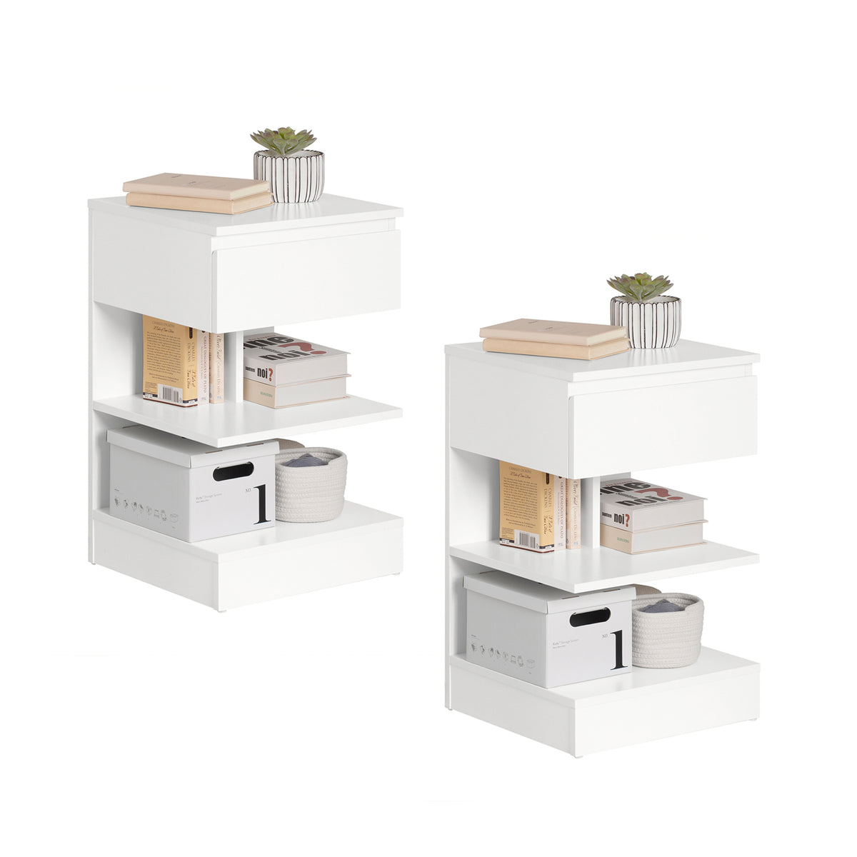 SoBuy FBT49-Wx2 Lot de 2 Table de Chevet - Table de Nuit avec 1 tiroir et 2 étagères, Table d'appoint pour Chambre à Coucher