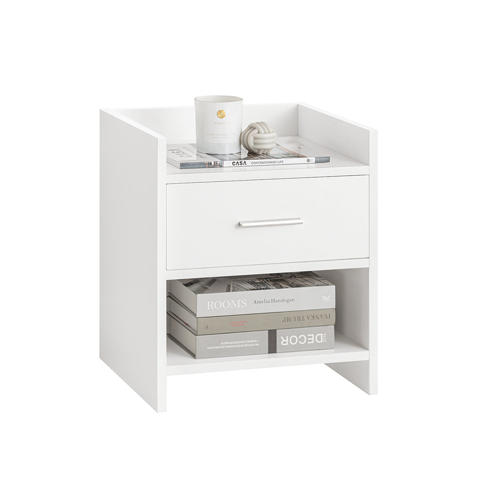 SoBuy FBT66-W Table de Chevet Table de Nuit Bout de Canapé avec 1 Tiroir 1 Niche Blanc