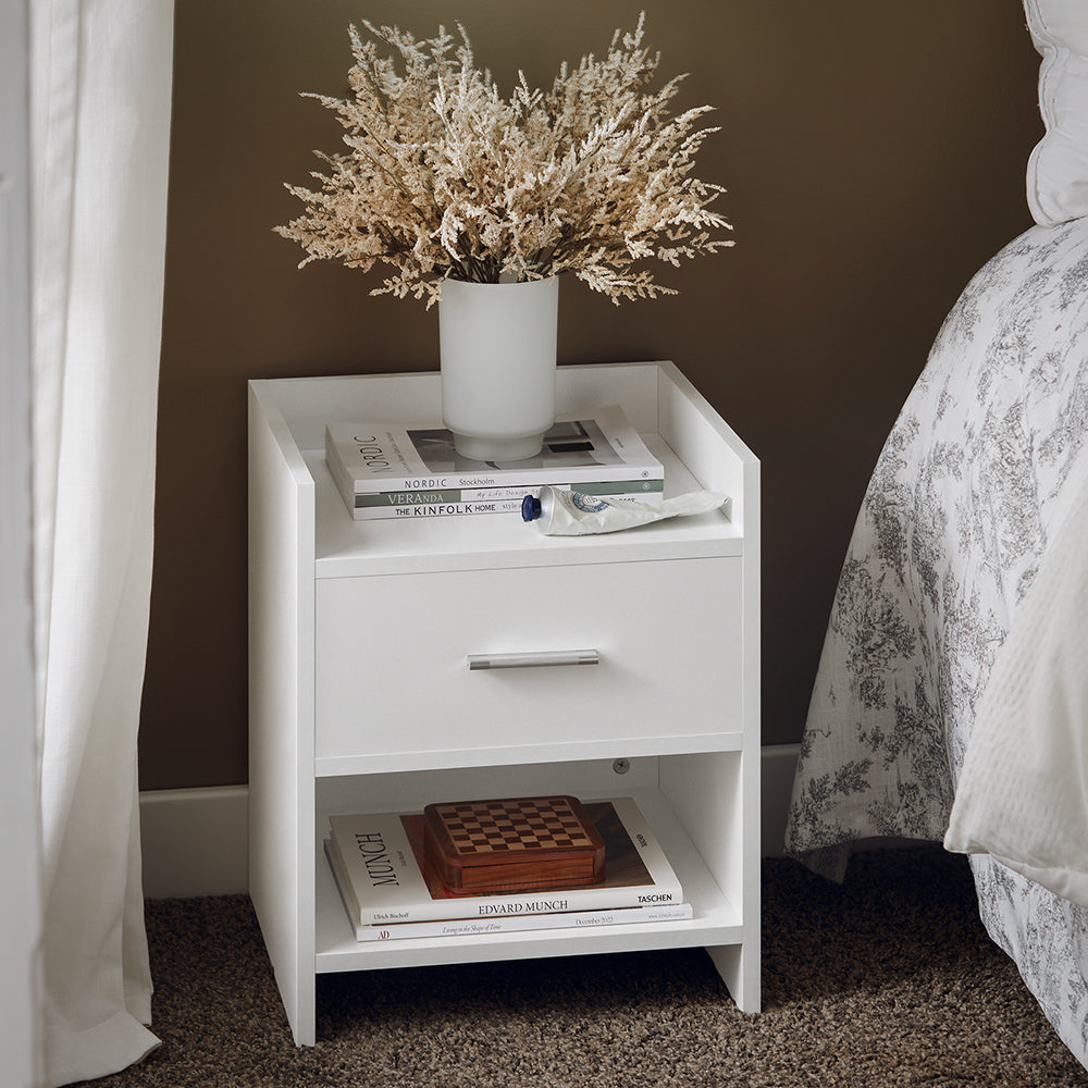 SoBuy FBT66-W Table de Chevet Table de Nuit Bout de Canapé avec 1 Tiroir 1 Niche Blanc