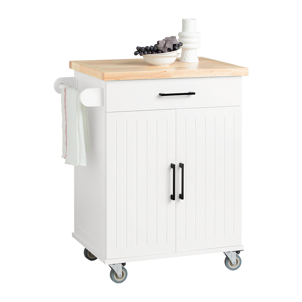 SoBuy FKW119-WN Desserte de Cuisine à roulettes avec Plateau en Bois de Caoutchouc, Meuble de Rangement de Cuisine, Meuble Pl