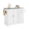 SoBuy FKW128-II-ST Îlot de Cuisine Mobile avec Plan Inox Rabattable – 2 Tiroirs, 130 × 46–71 × 91 cm, Blanc