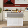 SoBuy FKW128-II-ST Îlot de Cuisine Mobile avec Plan Inox Rabattable – 2 Tiroirs, 130 × 46–71 × 91 cm, Blanc